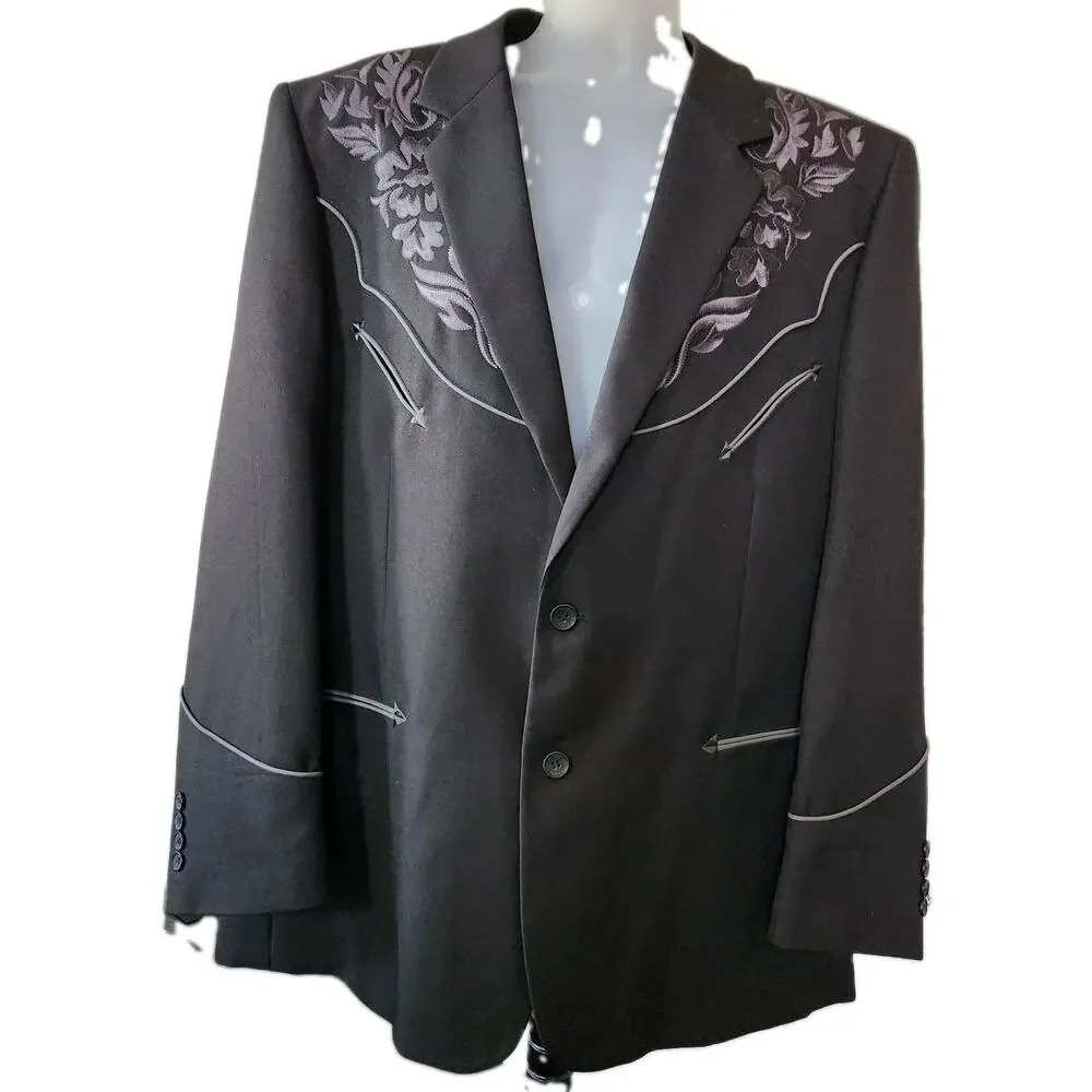 Scully Western Blazer Smile Pockets Mens Sz 48 Embroidered Rodeo Vented Jacket